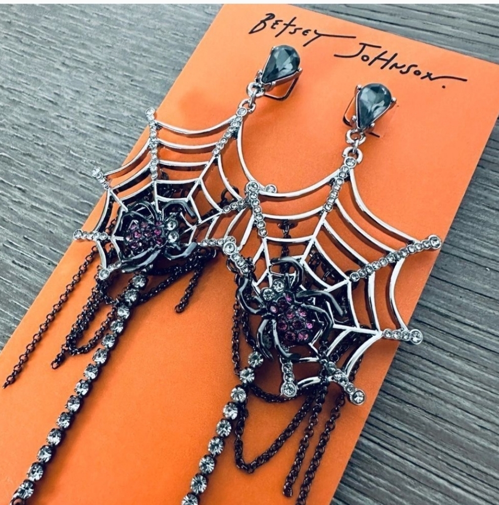 NWT BETSEY JOHNSON SPIDER 🕷WEB🕸 EARRINGS/ Blk/ Purple/ Silver🕸🕷🕸🕷🕸🕷🕸🕷 - Picture 2 of 3